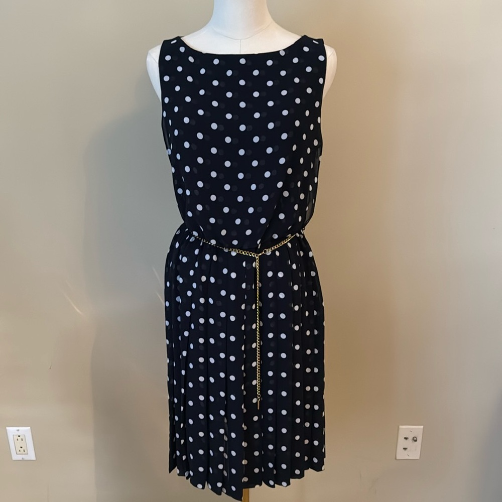 Lauren Ralph Lauren Dress Navy Polka Dot Dress with Chain Belt 8